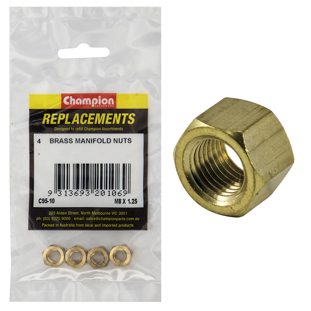 Champion M8 x 1.25mm Brass Manifold Nut -4pk