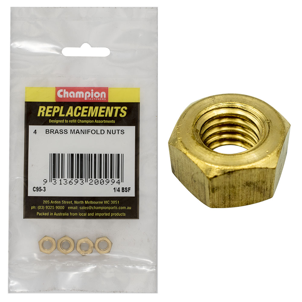 Champion 1/4in BSF Brass Manifold Nut -4pk