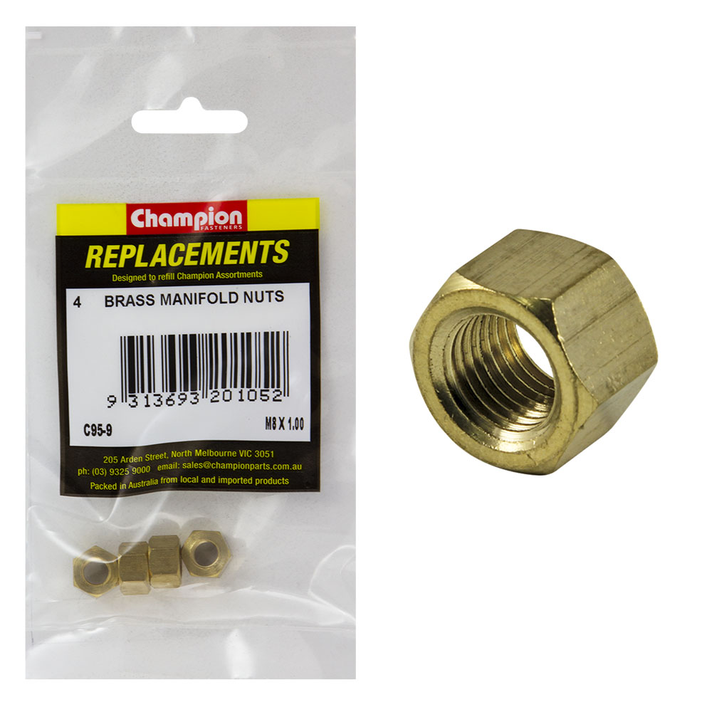 Champion M8 x 1.00mm Brass Manifold Nut -4pk