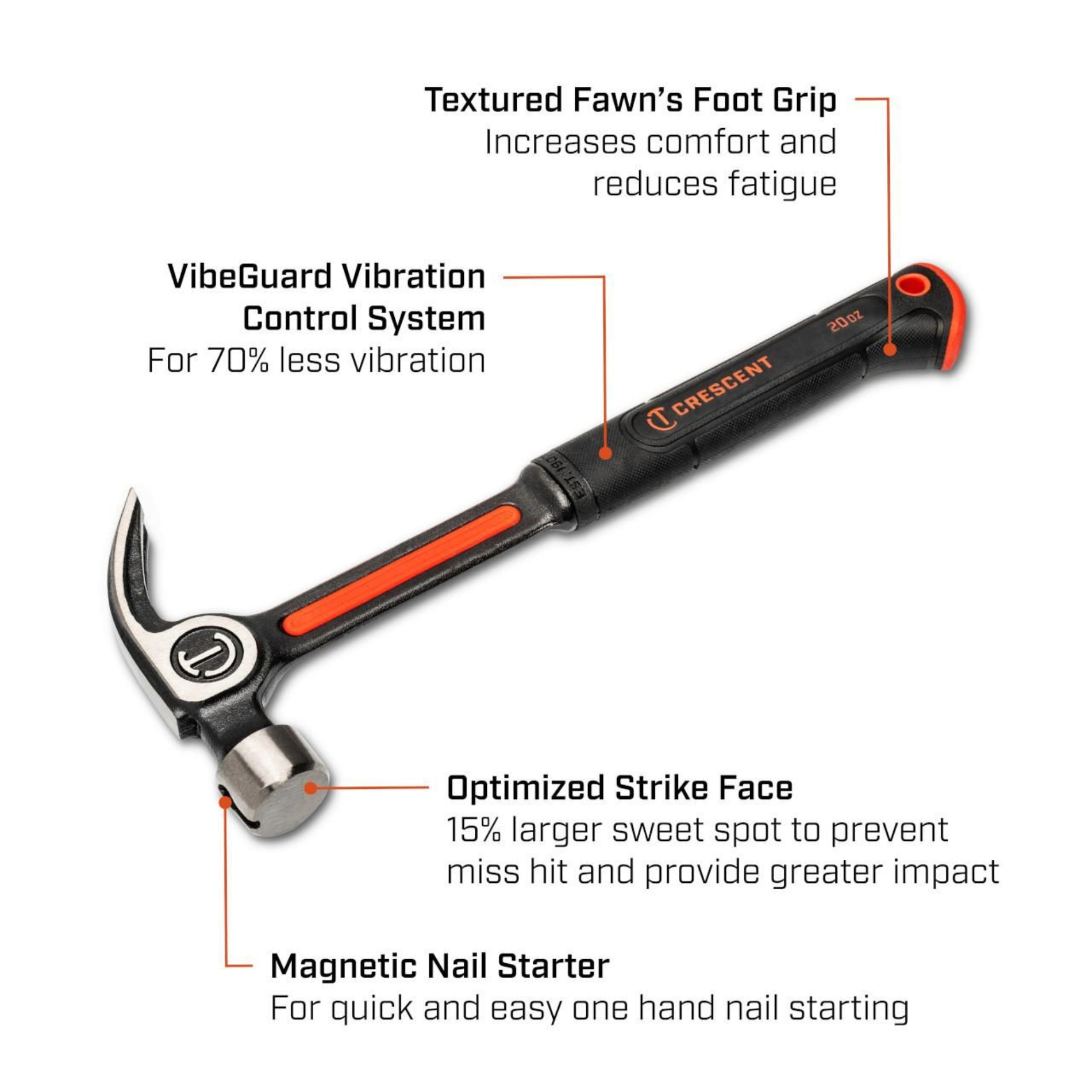 Crescent 20oz Curved Claw Steel Hammer - Image 3