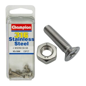 Champion Machine Screws Csk Phillips SS M5 x 16mm 316/A4-8pk