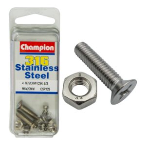 Champion Machine Screws Csk Phillips SS M5 x 20mm 316/A4-8pk