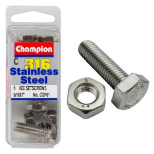 Champion 5/16in x 1in UNC Hex Set Screw 316/A4 (C)