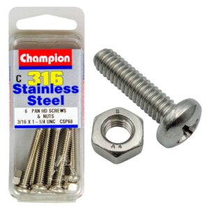 Champion 3/16in x 1-1/4in UNC Pan HD Set Screw 316/A4 (C)