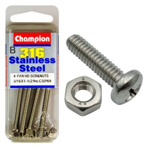 Champion 3/16in x 1-1/2in UNC Pan HD Set Screw 316/A4 (C)