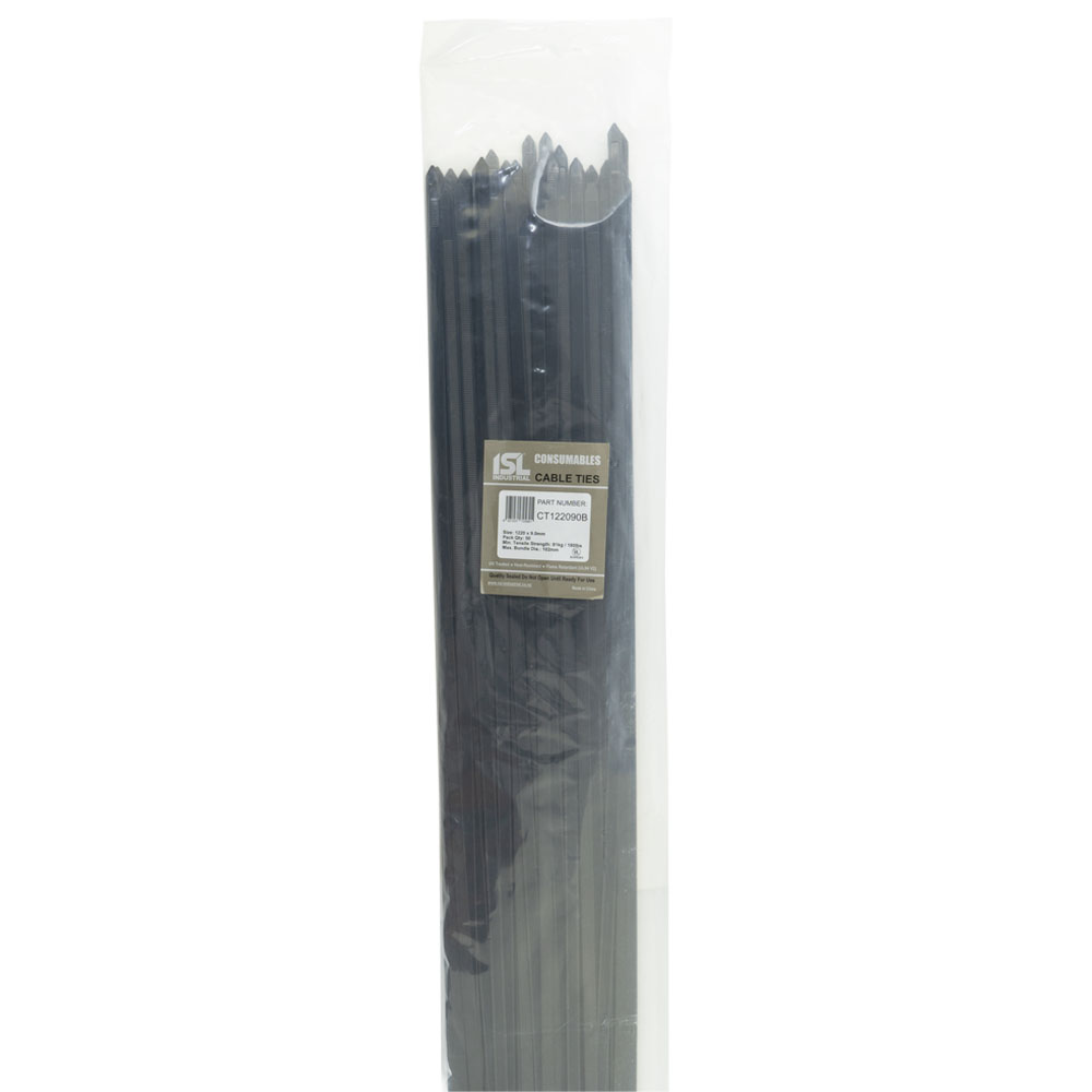 ISL 1220 x 9.0mm UV Nylon Cable Tie - Blk. - 50pk