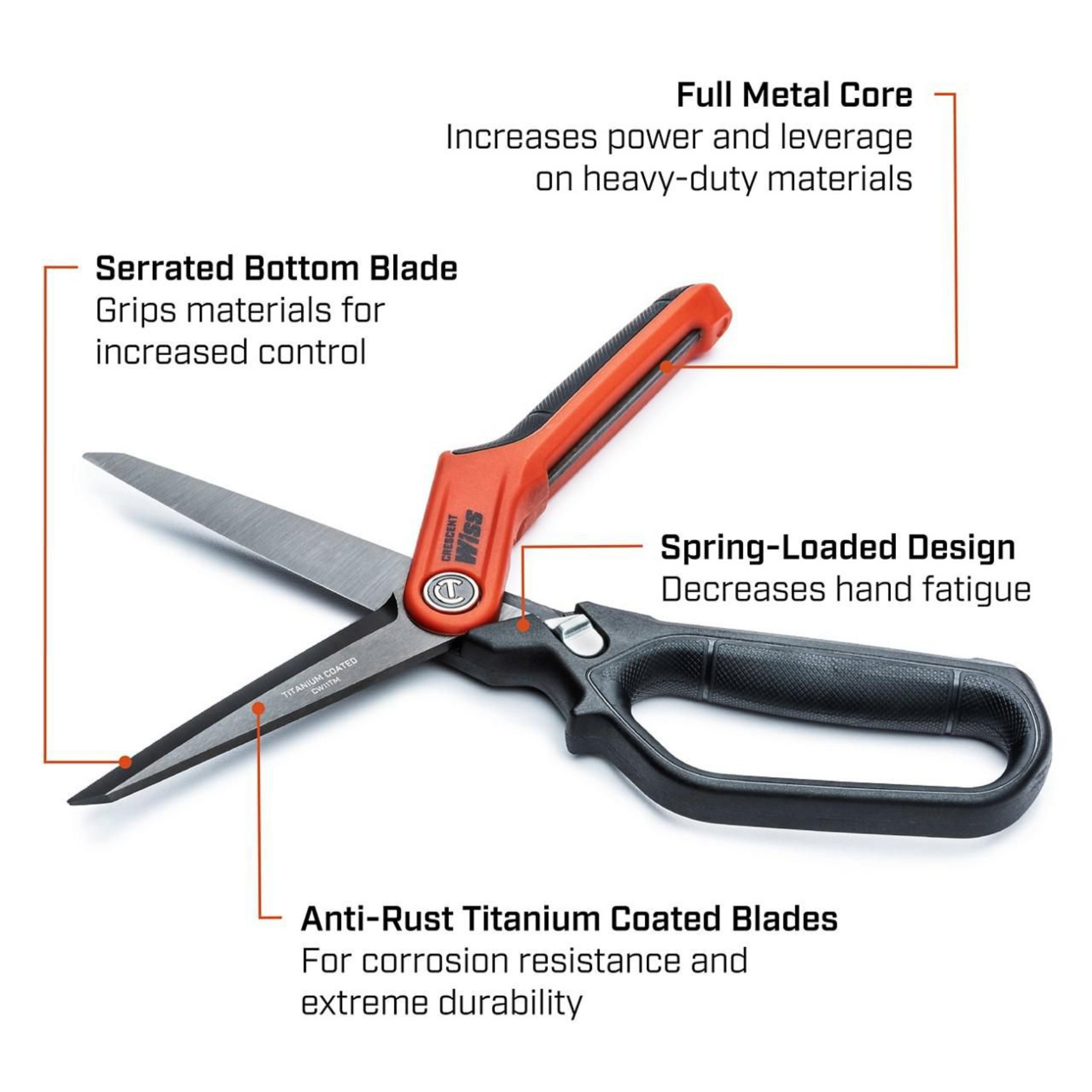 Crescent 11in. Heavy-Duty Titanium Coated Single Ring Tradesman Shears - Image 2