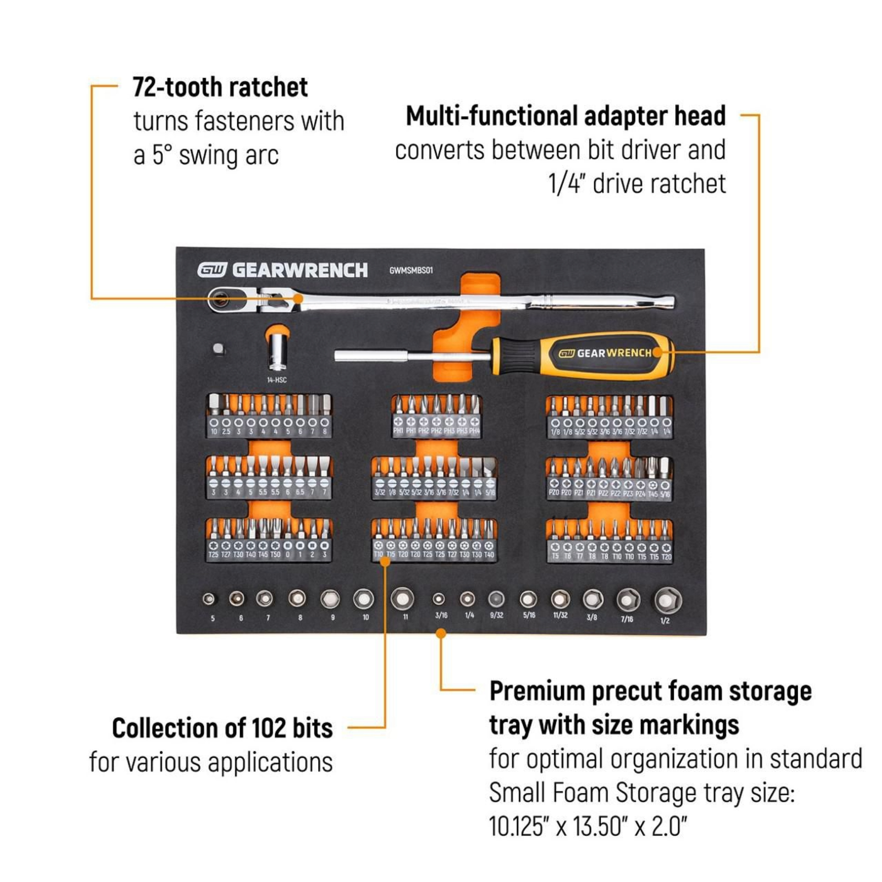 GEARWRENCH 105Pc 1/4in. Drive Slim Head Mechanics Tool Set in EVA Tray - Image 4