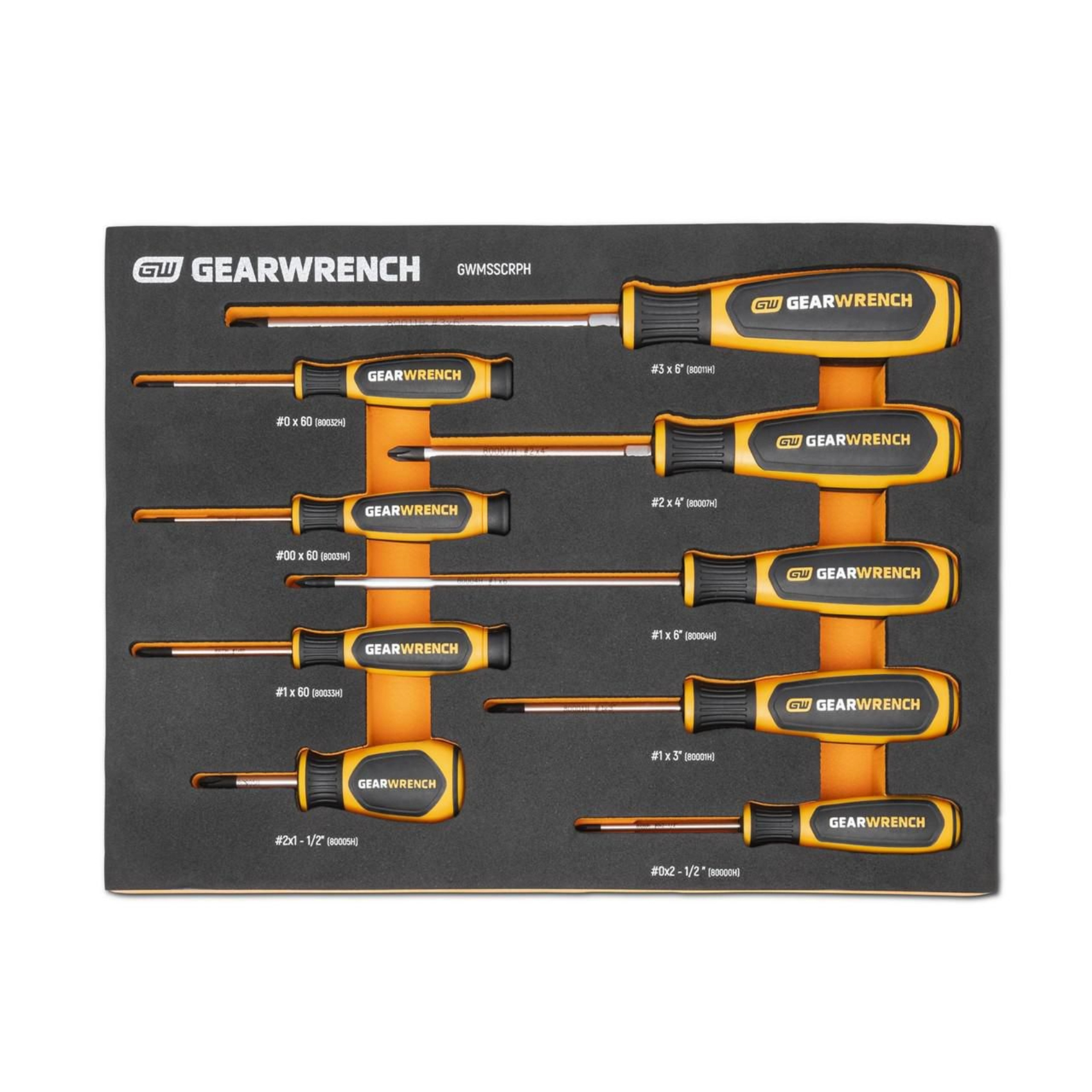 GEARWRENCH 9Pc Phillips Dual Material Screwdriver Set in EVA Tray