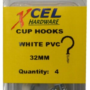 Prepax Cup Hook Round - White PVC Coated 4-pce 32mm