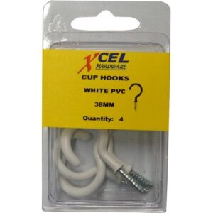 Prepax Cup Hook Round - White PVC Coated 4-pce 38mm