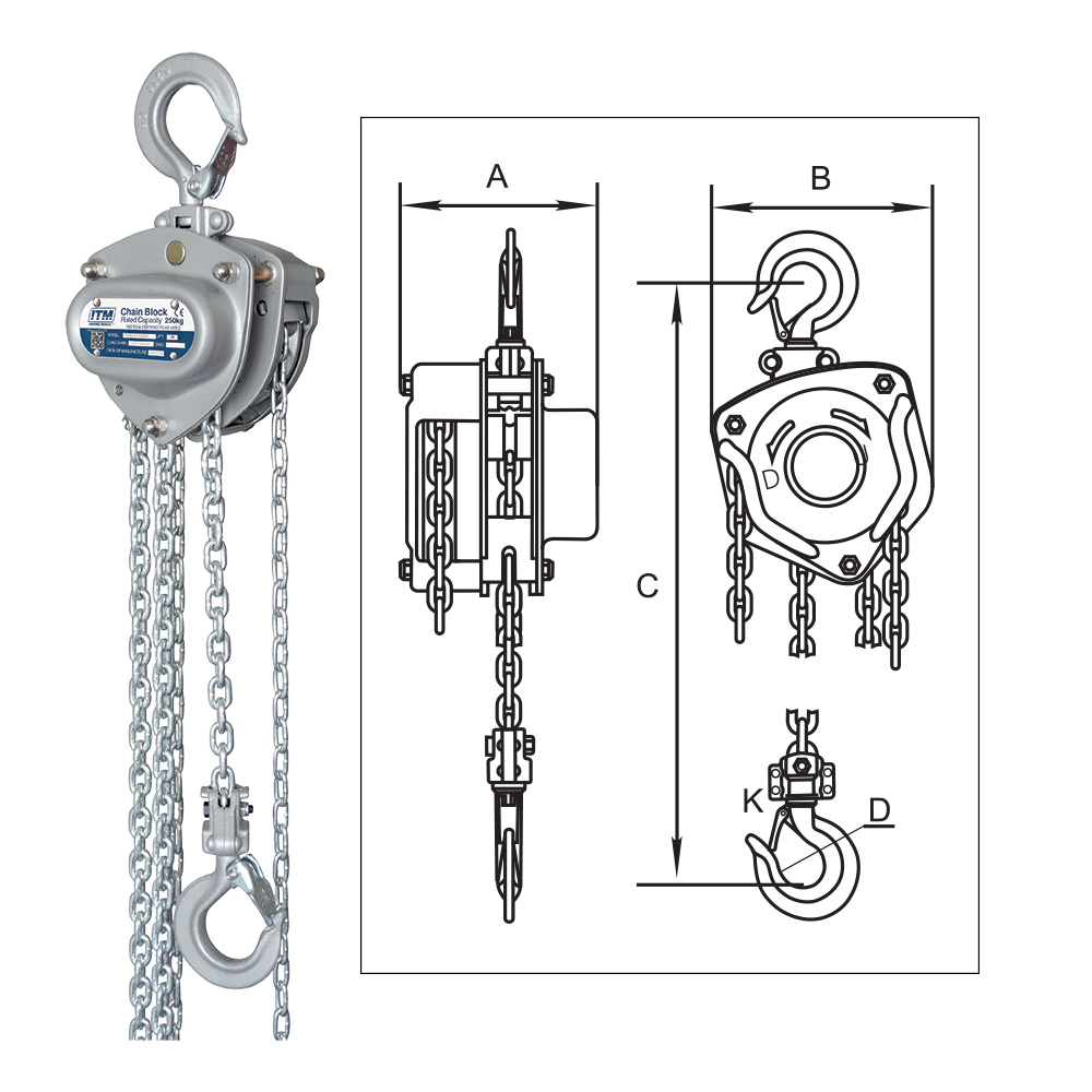 ITM Chain Block-Mini-250 kg-2 Meter Lift