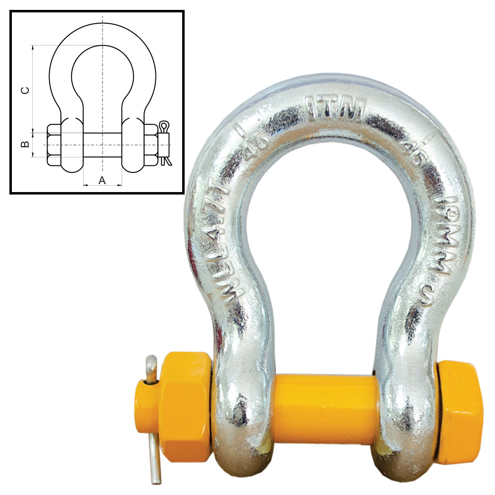 ITM Bow Shackle-Yellow Pin GS Safety Pin-17 Ton-38mm Body