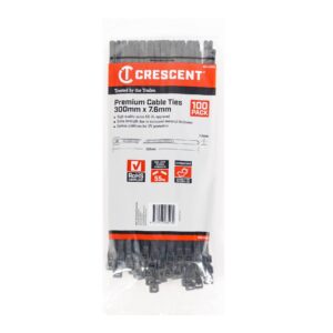 Crescent 100Pc 300x7.6mm Black Heavy Duty Cable Ties