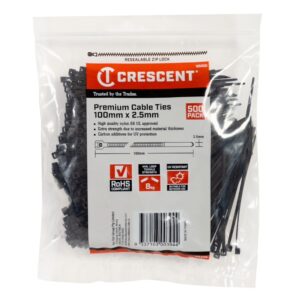 Crescent 500Pc 100x2.5mm Black Cable Ties