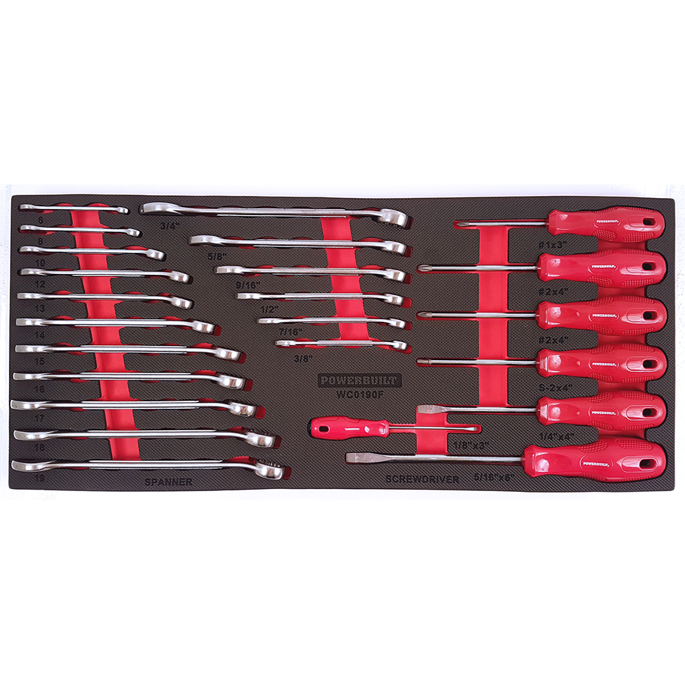 25pc Ring and Open End Spanners and Screwdriver Tray