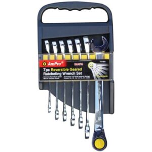 AmPro Geared Wrench Set Offset Mirror Finish 72 Tooth 7pc 10-19mm