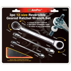 AmPro Double Geared Wrench Set 12 Sizes 3pc: 8 x 9 - 10 x 11
