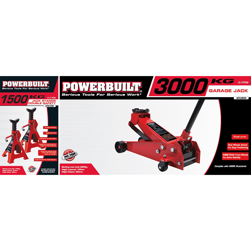 3000kg Garage Jack & 1500kg Jack Stands Combo - Image 2
